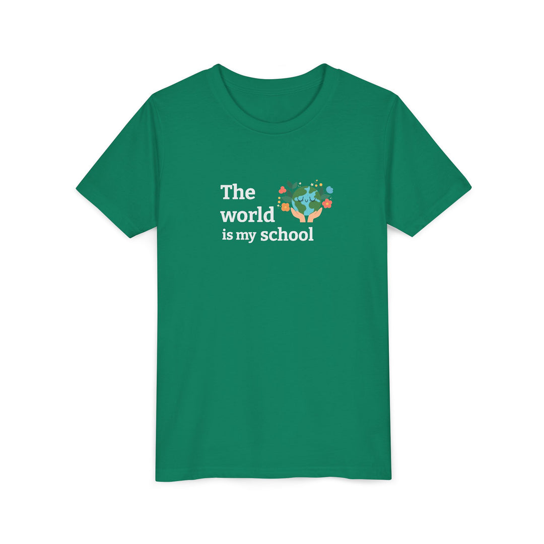 Youth Short Sleeve Tee | The World is My School – Fun Homeschool Style, Casual Everyday Wear, Back to School Gift, Playtime Essentials, Trendy Youth Fashion