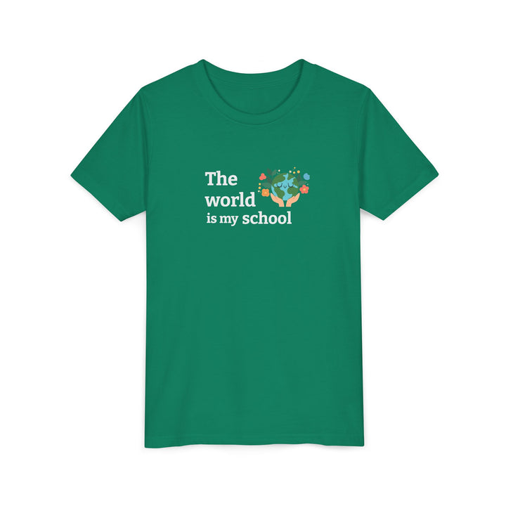 Youth Short Sleeve Tee | The World is My School – Fun Homeschool Style, Casual Everyday Wear, Back to School Gift, Playtime Essentials, Trendy Youth Fashion